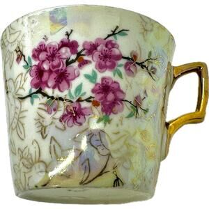 Vintage Japan Lusterware Gold Rimmed Handle Coffee Tea Cup - Pink Purple Floral